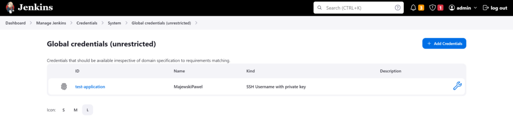 Jenkins credentials added