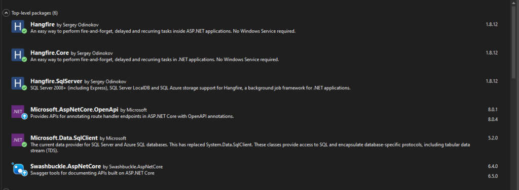 installed nuget packages