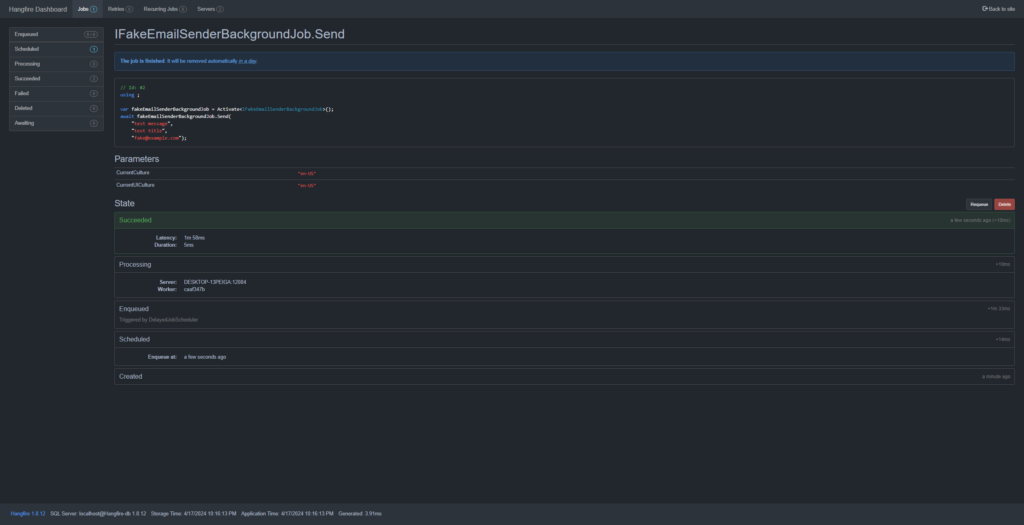hangfire job successed