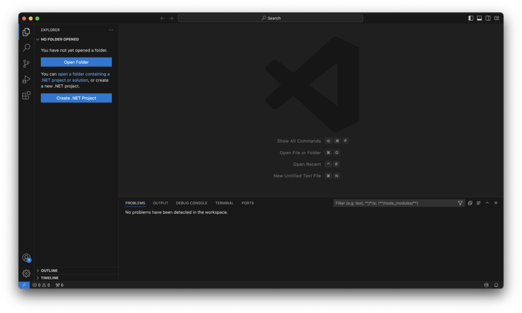 visual studio code main window